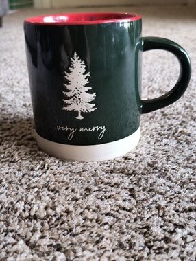 Very Merry Dark Green and Red Holiday Mug